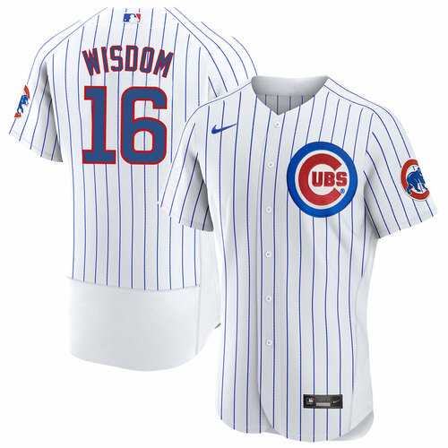 Men%27s Chicago Cubs #16 Patrick Wisdom White Flex Base Stitched Jersey Dzhi